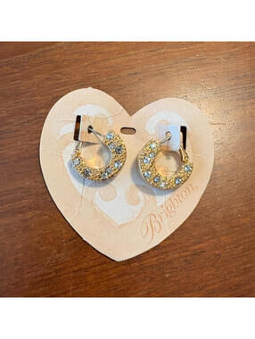 Brighton Gold Tone Tuscan Sun Crystal Hoop Leverback Pierced Earrings